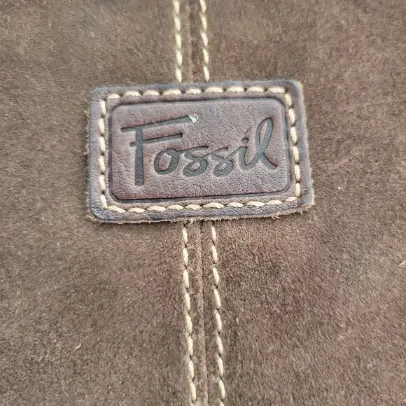 Fossil Brown Leather Suede Crossbody Bag Floral Stud Grommet Applique Full Zip - Picture 5 of 15